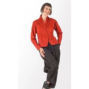 MIEKO MINTZ Sz S Small Red Dyed Cotton Silk Shirt Top Blouse Heavy Voile